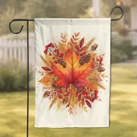 Artistic Maple Leaf Autumn Pinecones Berries Acorns Wheat Stalks Seasonal Home Decor Gift Garden Flag