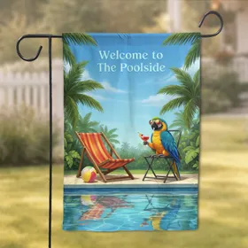 Macaw Parrot Poolside Welcome Scene Beach Ball - Tropical Decor Gift Garden Flag