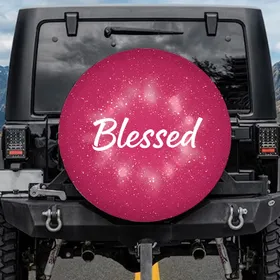 Blessed Word Aura Flowing Lettering Light Particles Glow - Spiritual Home Decor Gift for Believers Spare Tire Cover