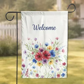 Welcome Script Wildflower Botanical Garden - Everyday Home Decor Gift Garden Flag