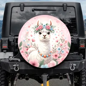 White Llama Flower Crown Beaded Necklace Floral Wildflower Nature Lover Gift Spare Tire Cover