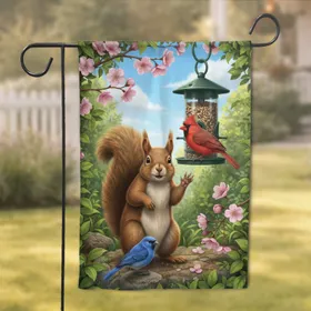Squirrel Cardinal Bluebird Spring Garden - Wildlife Lover Home Decor Gift Garden Flag