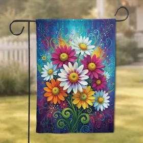 Oversized Daisy Flowers Vibrant Blooms Multi-Tone Background Home Decor Gift Garden Flag
