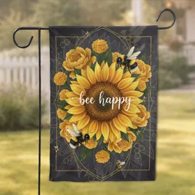 Bee Happy Sunflower Bumblebees - Home Decor Gift for Bee Lover Garden Flag