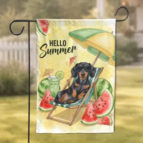 Dachshund Sunglasses Watermelon Cocktail Beach Chair - Hello Summer Party Dog Lover Gift Garden Flag