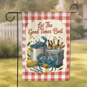 Gingham Blue Crabs Boiling Pot Cooler Corn - 'Let The Good Times Boil' Party Decor Garden Flag