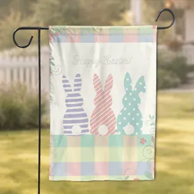Lavender Pink Blue Easter Bunnies Happy Easter - Easter Holiday Decor Garden Flag