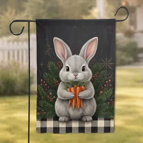 Baby Rabbit Orange Carrots Green Foliage Buffalo Check - Rabbit Lover Home Decor Gift Garden Flag