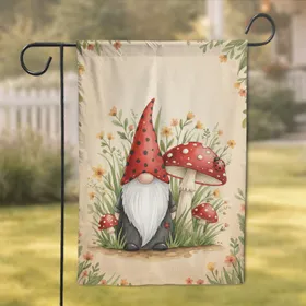 Gnome Amanita Mushroom Ladybug Forest Home Decor Gift for Garden Lovers Garden Flag