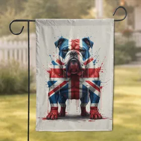 Majestic Muscular British Bulldog Union Jack Splattered Flag - Home Decor Gift Garden Flag