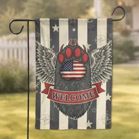 Bear Paw American Flag Eagle Welcome - Patriotic Home Decor Gift Garden Flag