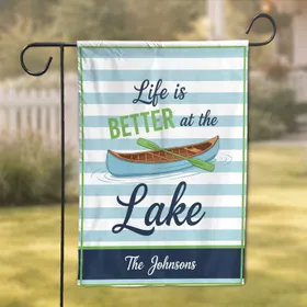 Canoe Lake 'Life is BETTER at the Lake' Custom Family Name Decor Garden Flag