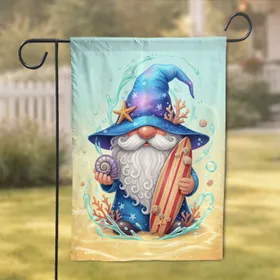Garden Gnome Seashell Surfboard - Beach Lifestyle Home Decor Gift Garden Flag