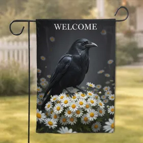 Black Crow White Daisy Field Welcome - Year Round Home & Garden Decor for Birdwatchers Garden Flag