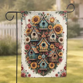 Sculpted Birdhouses Floral Garden - Home Decor Gift for Gardeners Garden Flag