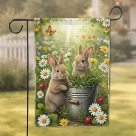 Fluffy Baby Bunnies Garden - Rustic Farmhouse Home Decor Gift for Nature Lovers Garden Flag