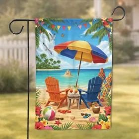 Adirondack Chairs Beach Umbrella Tropical Beach - Beach Decor Gift for Beach Lover Garden Flag