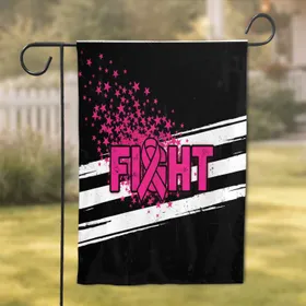 FIGHT Pink Breast Cancer Awareness Ribbon Stars White Black Stripes - Support Gift Garden Flag