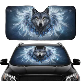 Majestic Alpha Wolf Head Sapphire Feather Filigree - Car Interior Upgrade Wolf Lover Gift Car Sunshade
