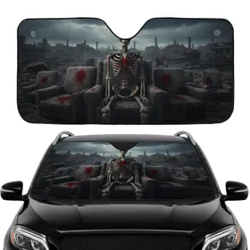 Desolate Skeleton Blood Splatter Wasteland Industrial Ruins - Car Interior Upgrade Car Sunshade