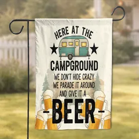 Retro Camper Beer Campground Decor - Camping Lifestyle Gift Garden Flag