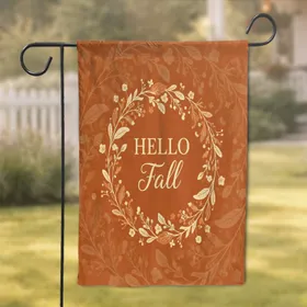 HELLO Fall Wreath Botanical Leaves Berries Flowers Branches - Autumn Home Decor Gift Garden Flag