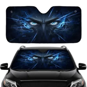 Angry Staring Blue Eyes Electric Blue Energy Swirling Mist - Car Interior Upgrade Car Sunshade