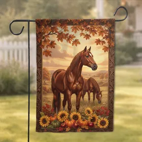 Majestic Brown Horse Sunflowers Pumpkins - Autumn Harvest Decor Horse Lover Gift Garden Flag