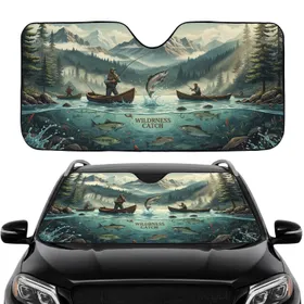 Wilderness Fishing Scene Anglers Trout Salmon Bass - Angler Travel Car Upgrade Car Sunshade