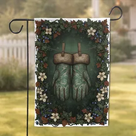 Gothic Fantasy Leather Gloves Woodland Botanical Home Decor Gift Garden Flag