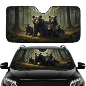 Black Bear Family Forest Road Trip Gift - Wildlife Lover Car Sunshade