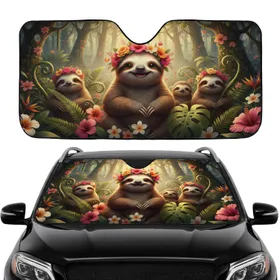 Smiling Baby Sloth Flower Crown Tropical Rainforest - Car Interior Upgrade Sloth Lover Gift Car Sunshade