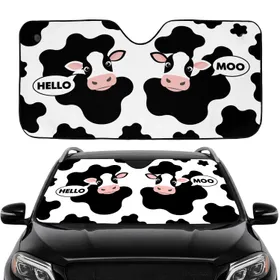 Holstein Cow Faces Pink Snouts Hello Moo Black White Spots - Car Interior Upgrade Car Sunshade