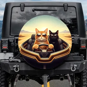 Tabby Black Cats Sunglasses Open Road - Car Enthusiast Gift for Cat Lovers Spare Tire Cover