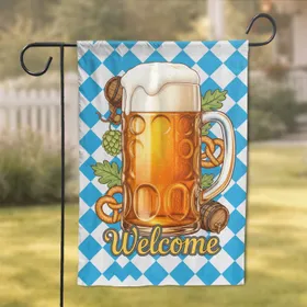 Welcome Beer Stein Bavarian Gingham - Home Decor Gift for Hosts and Beer Enthusiasts Garden Flag