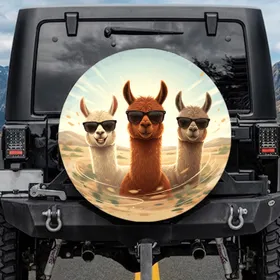 Three Alpacas Dark Sunglasses - Wildlife Lover Gift for Alpaca Lover Spare Tire Cover