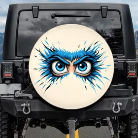 Blue Irises Cartoon Eyes Black Eyebrows Electric Streaks - Car Decor Gift Spare Tire Cover