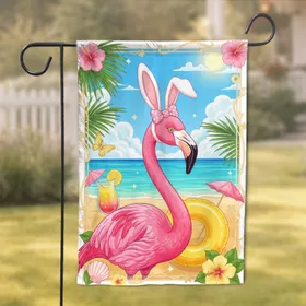 Flamingo Bunny Ears Tropical Beach Cocktail - Home Decor Gift for Wildlife Lovers Garden Flag