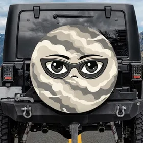 Cartoon Eyes Sunglasses Clouds Organic Shapes - Road Trip Protection Spare Tire Cover
