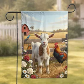Fluffy Baby Goat Farm Barn Windmill - Farmhouse Home Decor Gift for Farm Lover Garden Flag