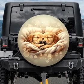 Sleeping Golden Retriever Puppies - Dog Lover Home Decor Gift Spare Tire Cover