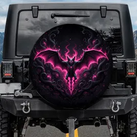 Neon Glowing Bat Creature Smoky Mist Gothic Fractal Dark Decor Gift Spare Tire Cover