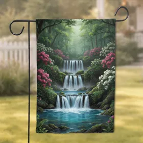 Waterfalls Rocky Cliffs Foliage Rhododendron Azalea - Nature Lover Home Decor Gift Garden Flag