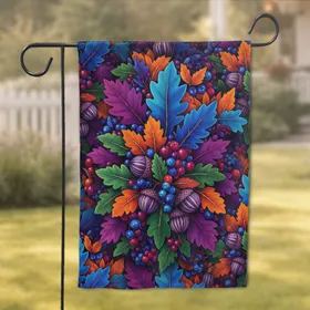 Deep Purple Orange Maple Leaves Berries Acorn Mosaic - Fall Home Decor Gift Garden Flag