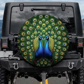 Realistic Peacocks Heart Silhouette Iridescent Eyes - Wildlife Lover Gift Spare Tire Cover