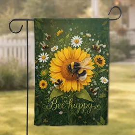 Bumblebee Sunflower Daisy 'Bee happy' Botanical Field - Nature Lover Home Decor Gift Garden Flag