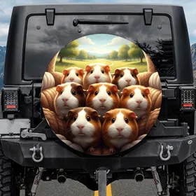 Seven Diverse Guinea Pigs Group Adventure Landscape - Animal Lover Gift Spare Tire Cover
