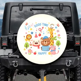 Sheep Bear Giraffe Lion Cat Party Hat Animals Good Time - Birthday Celebration Gift Spare Tire Cover