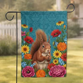North American Red Squirrel Garden Flowers Botanical Border - Wildlife Lover Home Decor Gift Garden Flag