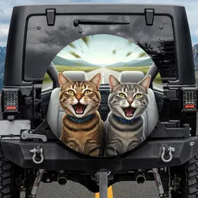 Brown Grey Tabby Cats Car Interior Drive - Cat Lover Auto Accessory Spare Tire Cover